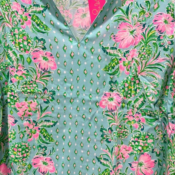 Lilly Pulitzer "Oh Diamond Girl" Luna Bay Tunic Surf Blue Floral Print Women's L - Picture 6 of 7
